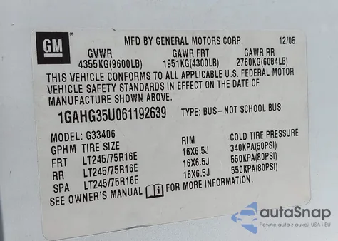 2006 Chevrolet Express Ls из США, поврежденный, VIN 1GAHG35U061192639